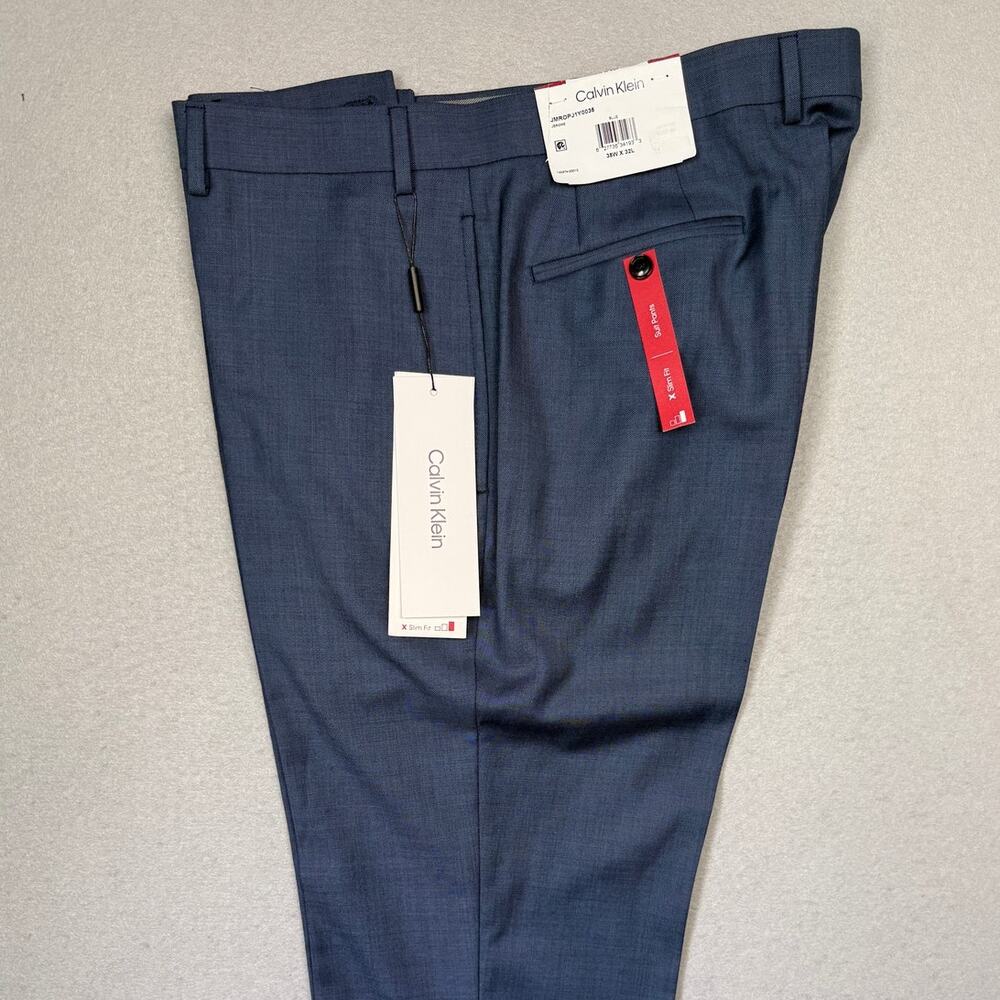 Calvin Klein Men's Slim-Fit Stretch Suit Pants True Blue 38x32 $200